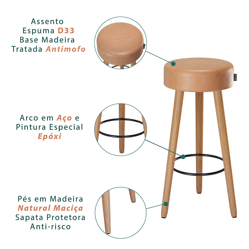 Banqueta Alta Londres com Estrutura em Aço e Pés de Madeira