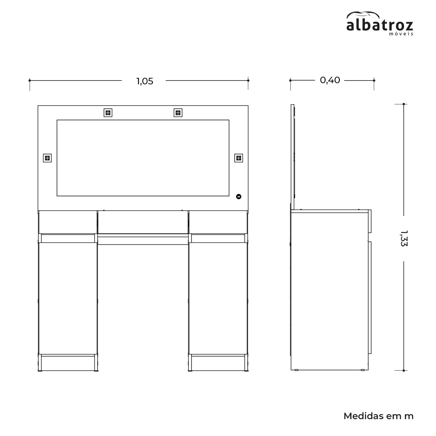 Penteadeira Camarim Studio - Bancada com Espelho e Gavetas em MDP