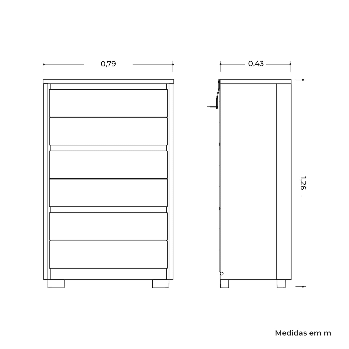 Cômoda Unno 6 Gavetas em MDP com Pintura UV e Design Minimalista
