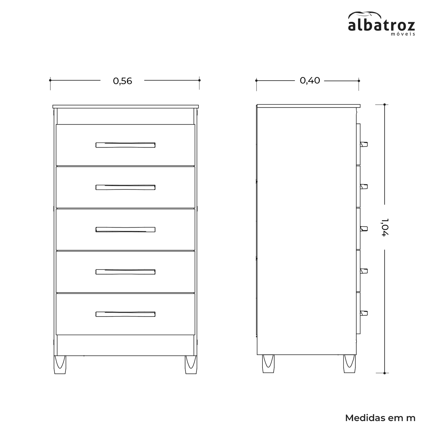 Cômoda Esmeralda 5 Gavetas em MDP com Pintura UV