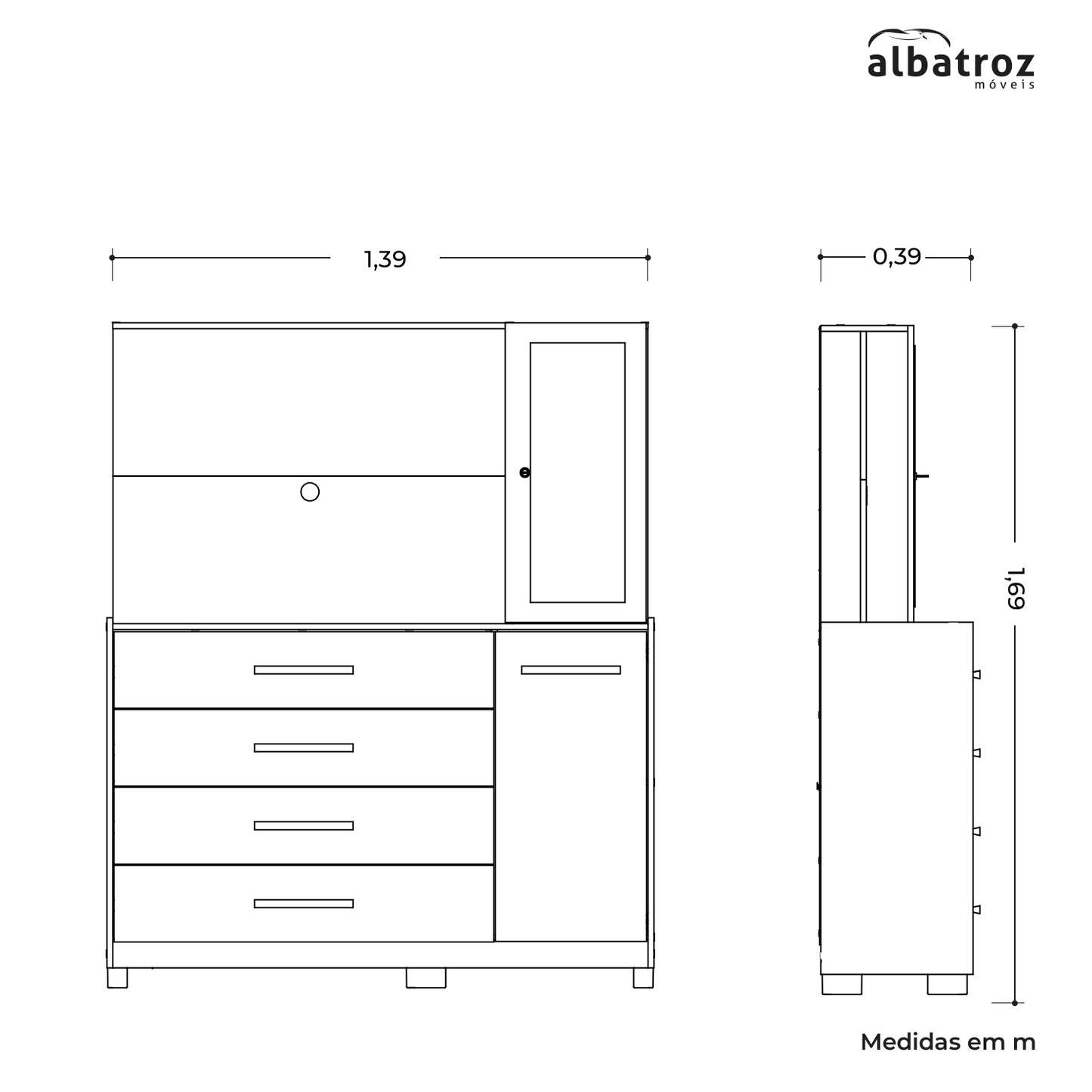Cômoda Ilhabela - 4 Gavetas em MDP com Pintura UV