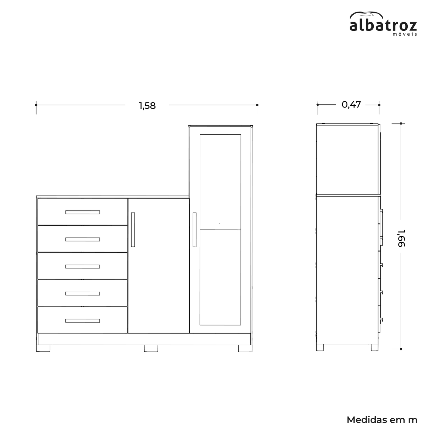 Cômoda New Master 5 Gavetas em MDP com Pintura UV