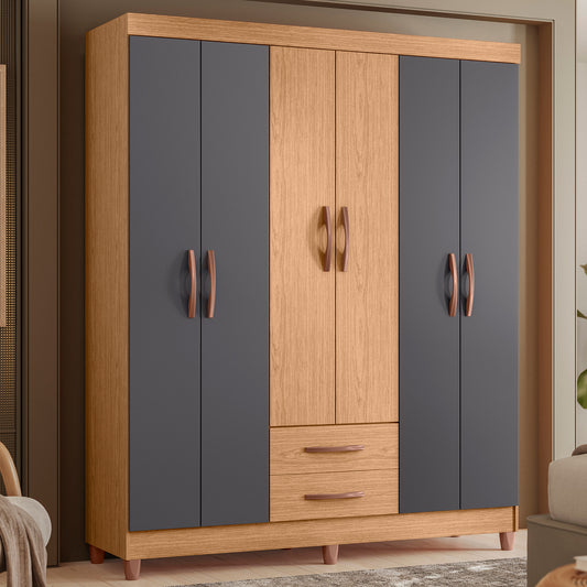 Guarda-Roupa Âmbar 6 Portas em MDP com Corrediças Telescópicas e Amplo Espaço Interno