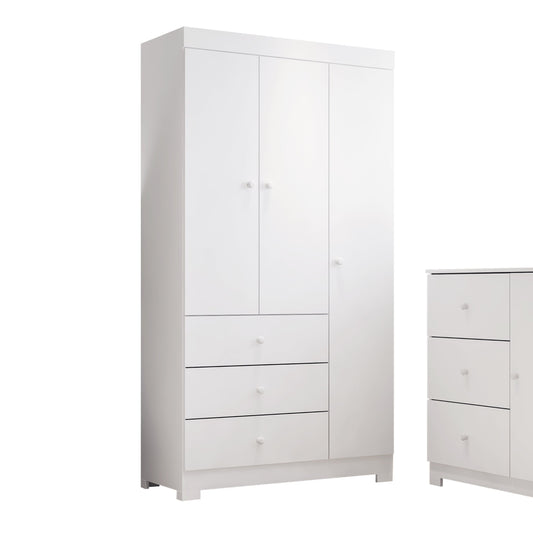 Roupeiro Duda 3 Portas 100% MDF com Puxadores em PVC e Corrediças Telescópicas