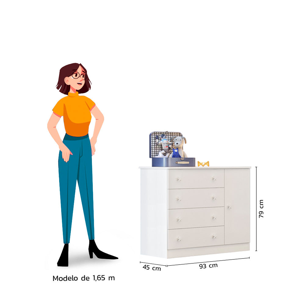 Cômoda Sapateira Doce Sonho com 1 Porta e 4 Gavetas