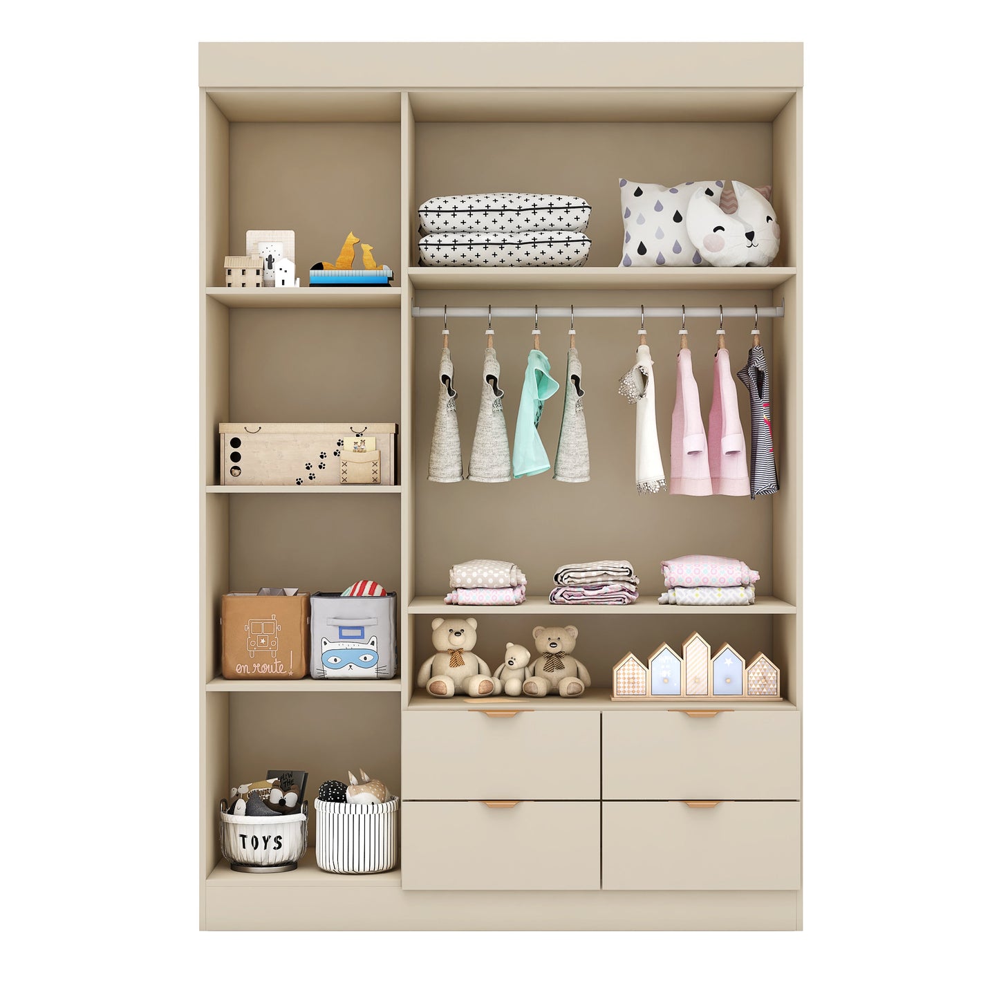 Guarda-Roupa Ayla 100% MDF com Detalhe Ripado e Corrediças Telescópicas