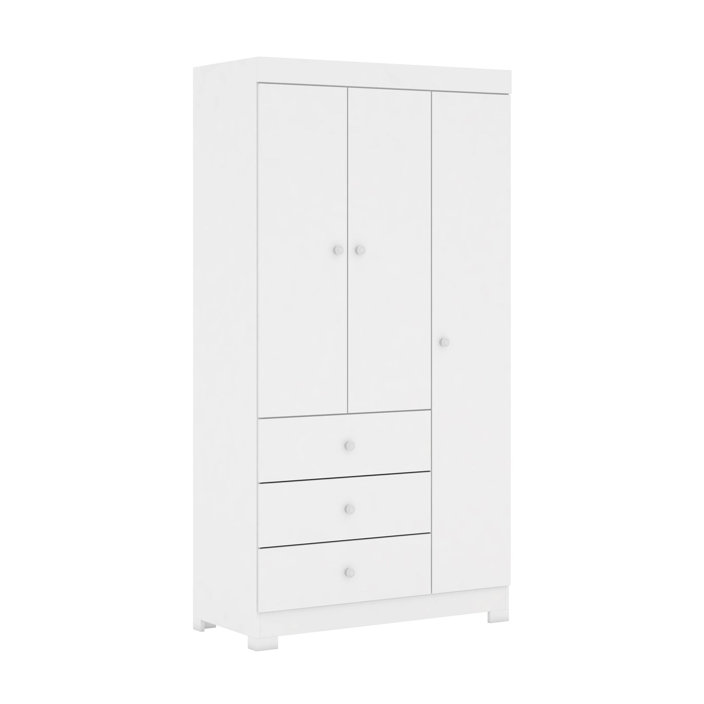 Roupeiro Duda 3 Portas 100% MDF com Puxadores em PVC e Corrediças Telescópicas