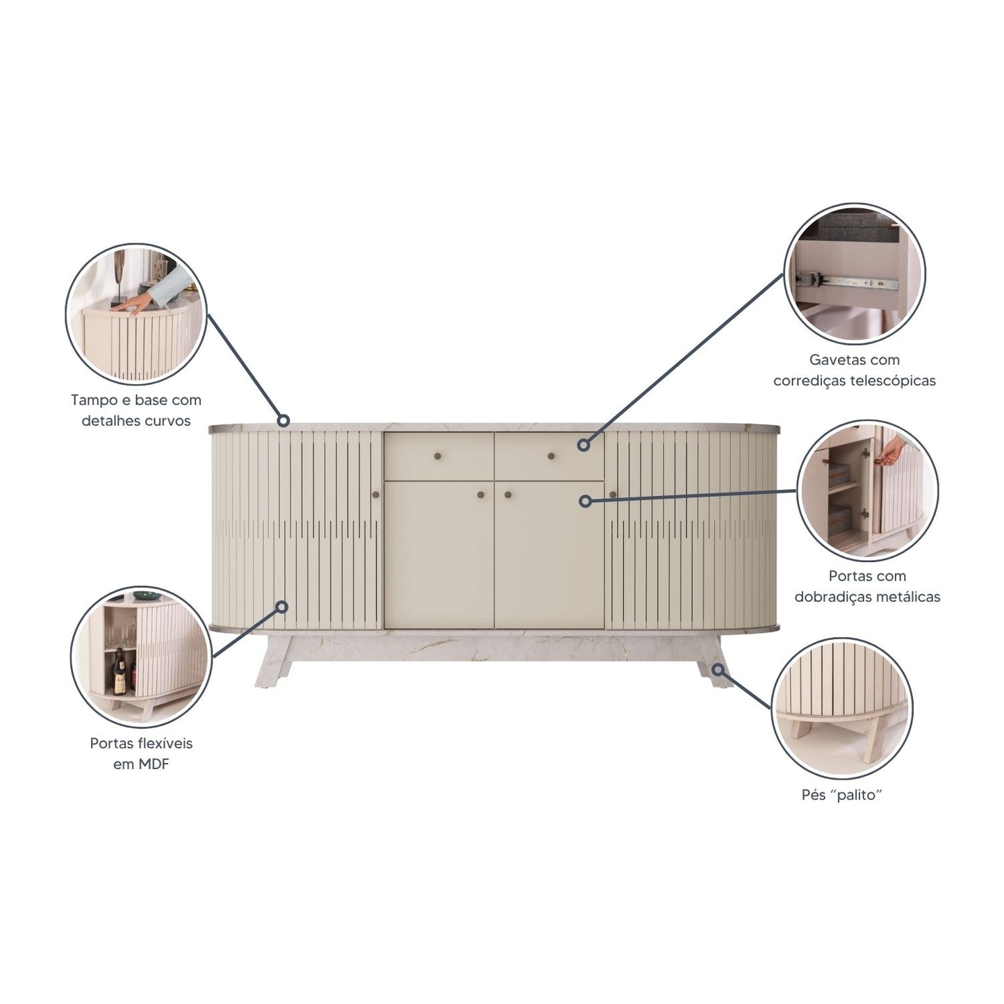 Buffet Aparador Mônaco com 2 Gavetas e 4 Portas