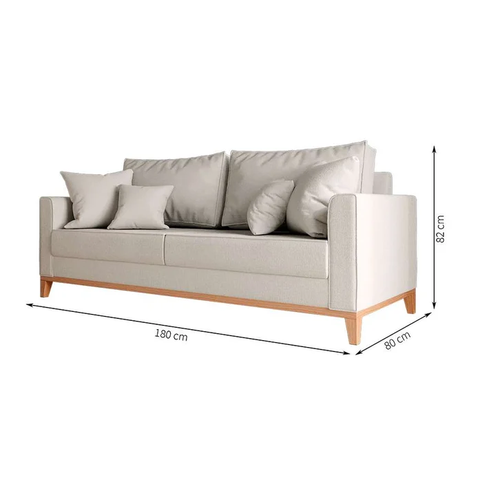 Sofá 3 Lugares Beny com Base e Pés de Madeira