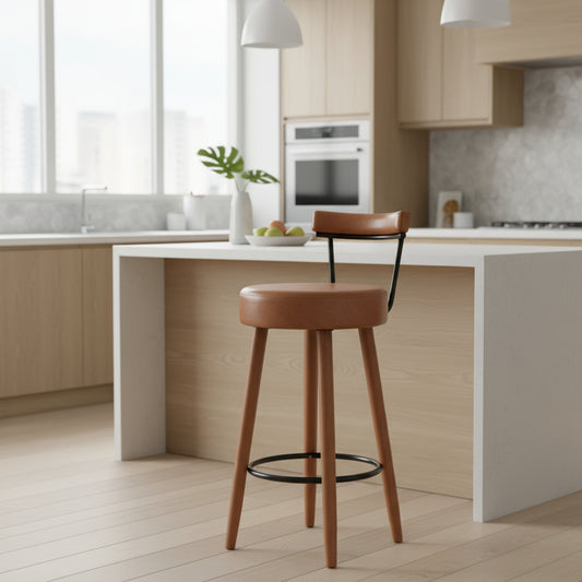 Banqueta Alta Nápoles Alta com Assento Estofado e Pés de Madeira