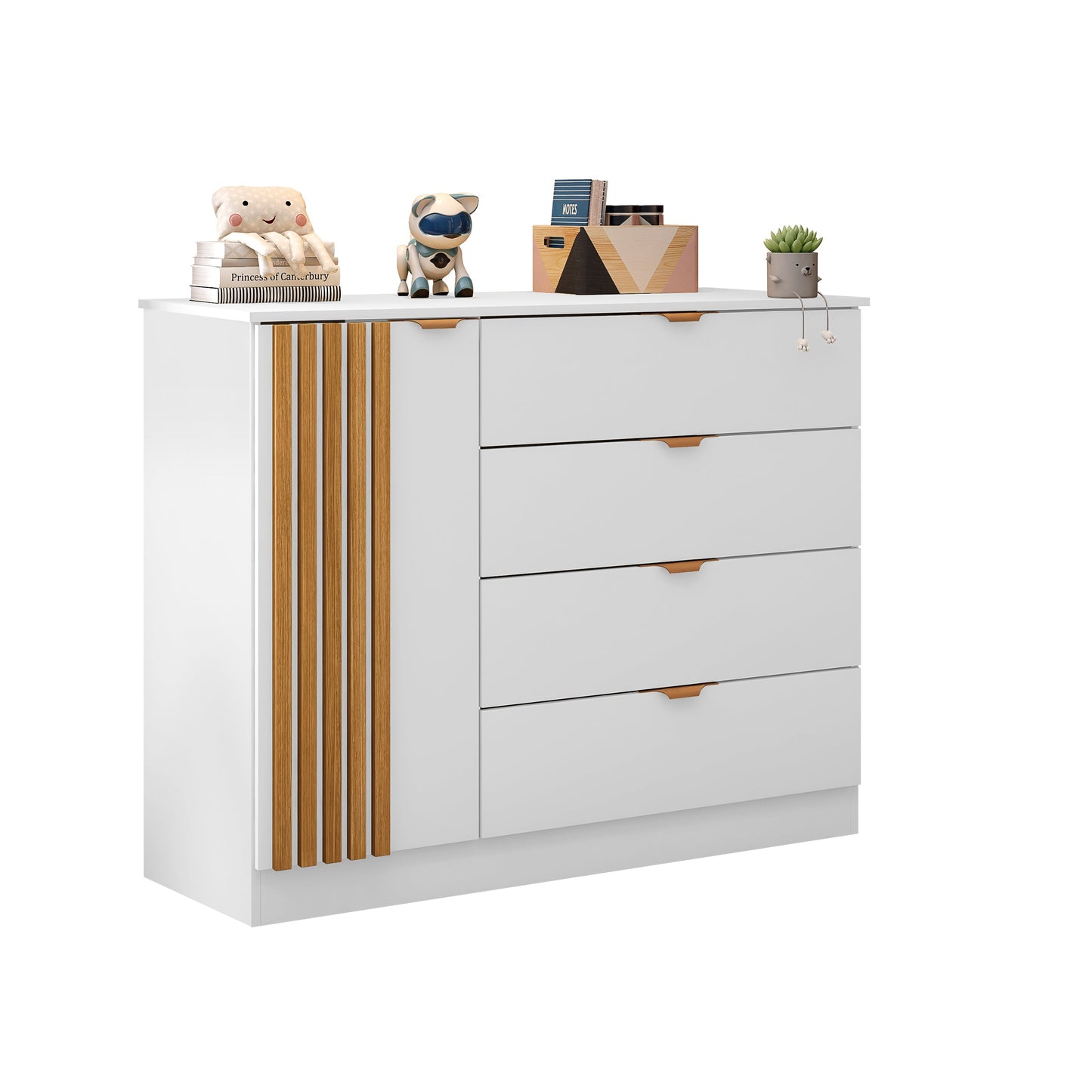 Cômoda Ayla 100% MDF com Detalhe Ripado e Corrediças Telescópicas