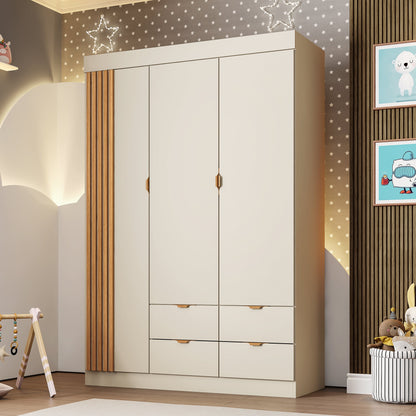 Guarda-Roupa Ayla 100% MDF com Detalhe Ripado e Corrediças Telescópicas