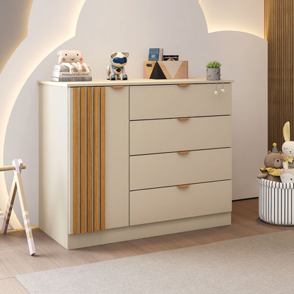 Cômoda Ayla 100% MDF com Detalhe Ripado e Corrediças Telescópicas