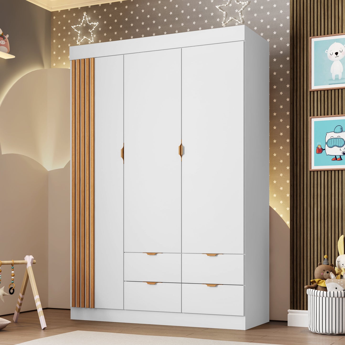 Guarda-Roupa Ayla 100% MDF com Detalhe Ripado e Corrediças Telescópicas