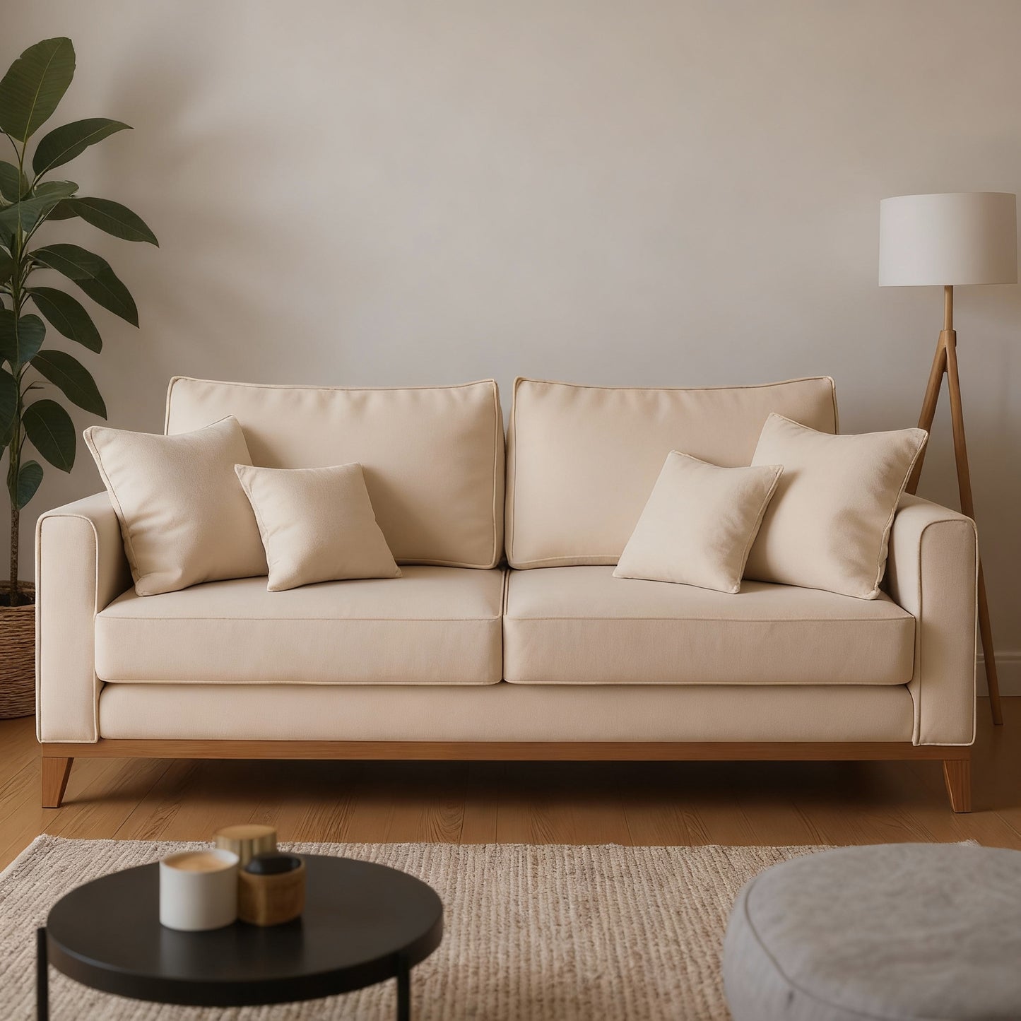 Sofá 3 Lugares Beny com Base e Pés de Madeira