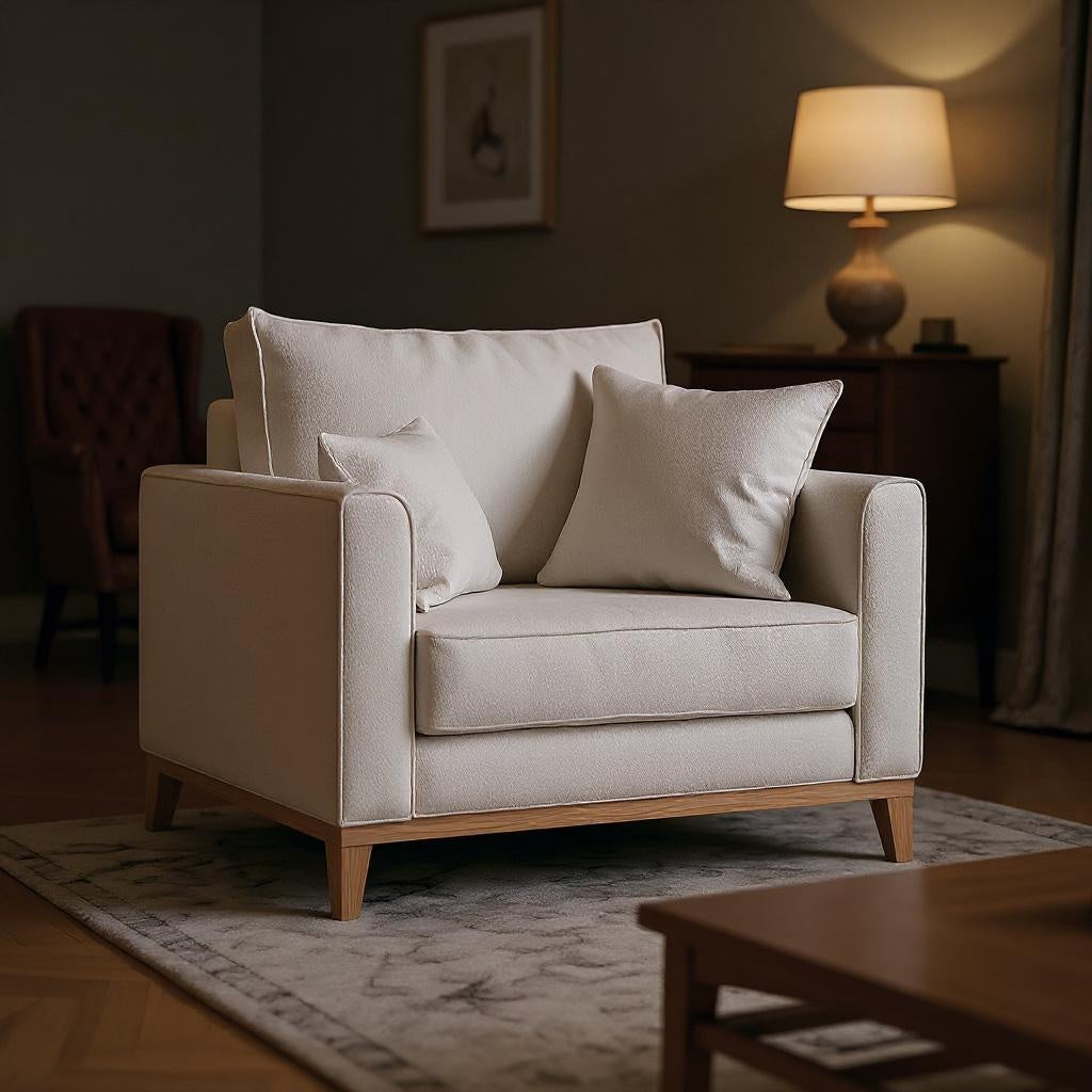 Poltrona Beny com Pés e Base em Madeira