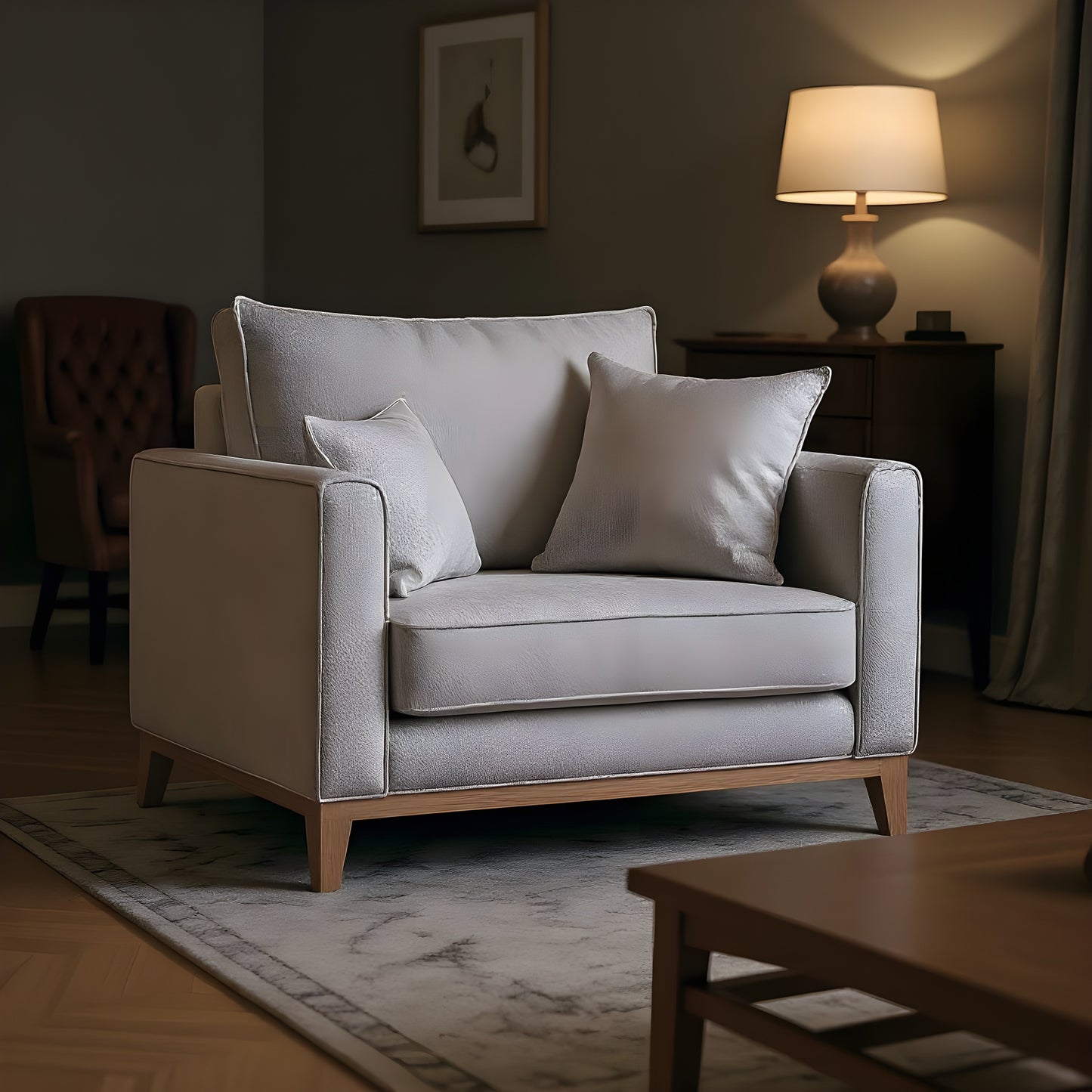 Poltrona Beny com Pés e Base em Madeira