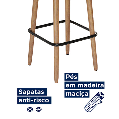 Banqueta Alta Barcelona com Estrutura em Aço e Pés de Madeira Eucalipto