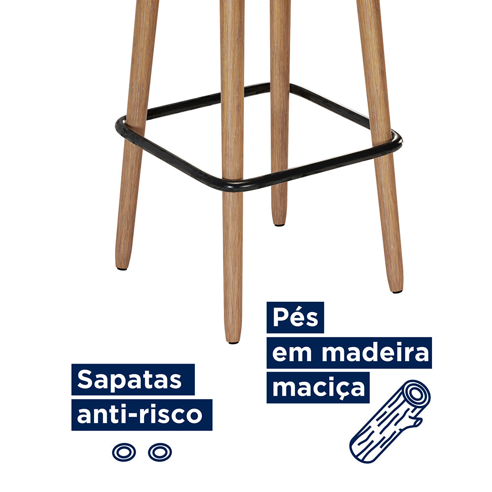 Banqueta Alta Dubai com Estrutura em Aço e Pés de Madeira