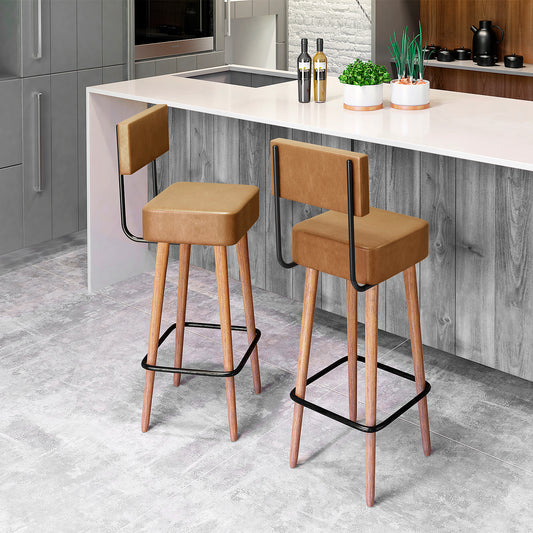 Banqueta Alta Barcelona com Estrutura em Aço e Pés de Madeira Eucalipto