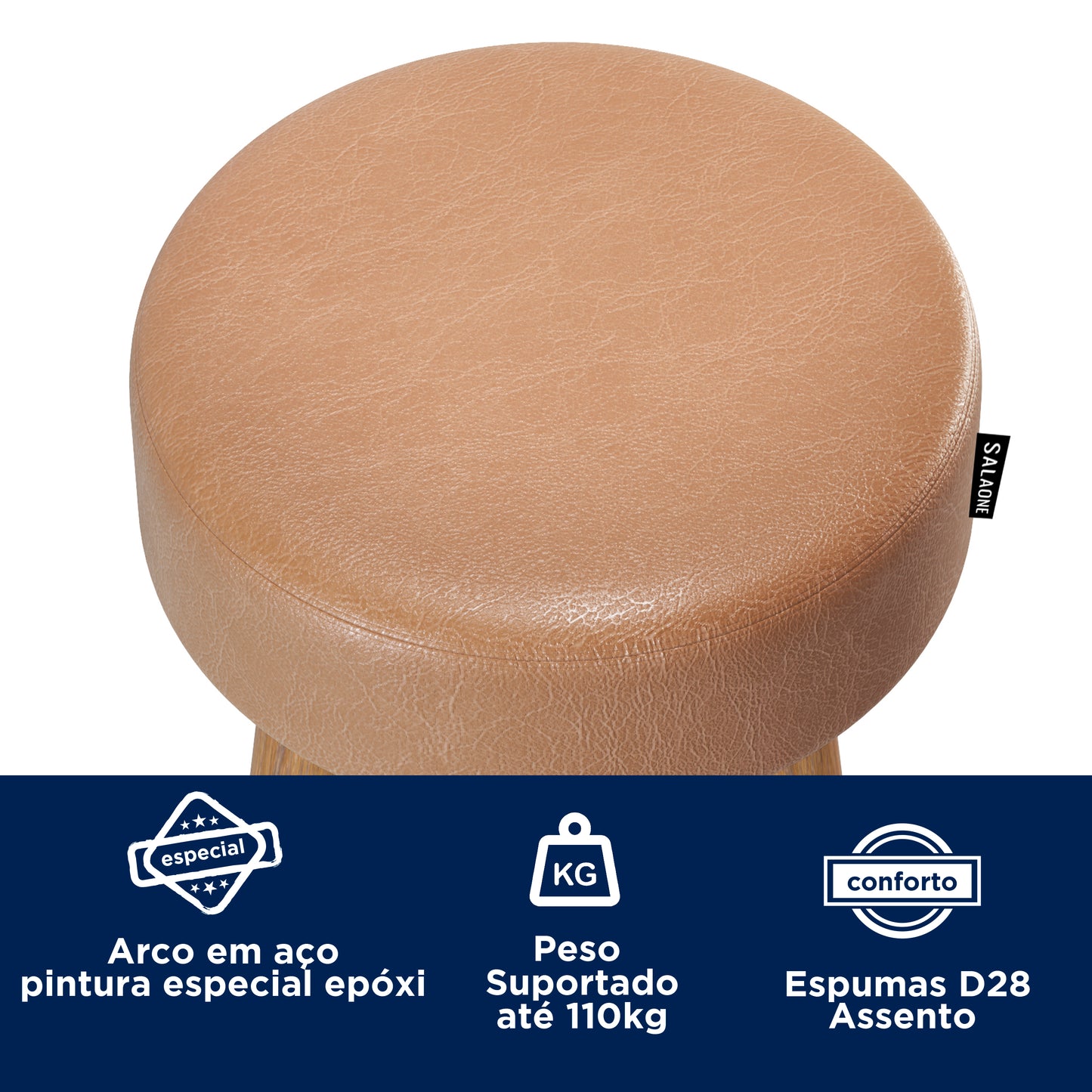 Banqueta Alta Berlin Retrô com Estrutura em Aço e Pés de Madeira