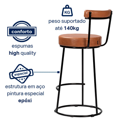 Banqueta Miami Alta com Estrutura em Aço e Assento Estofado