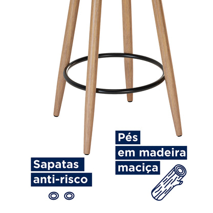 Banqueta Alta Moscou Alta com Estrutura em Aço e Pés de Madeira