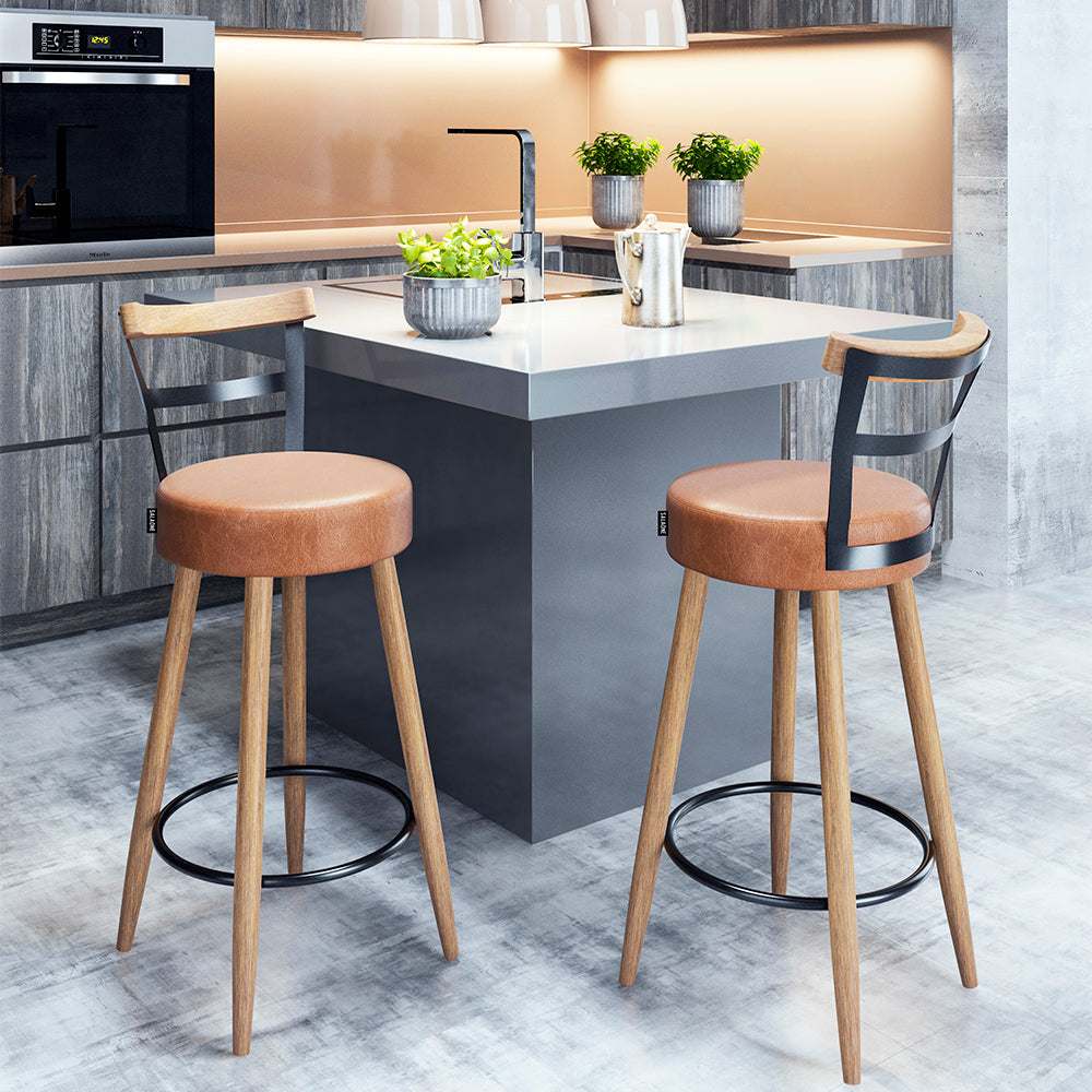 Banqueta Alta Moscou Alta com Estrutura em Aço e Pés de Madeira