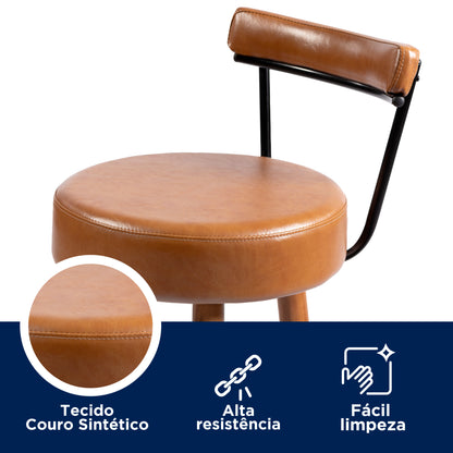 Banqueta Alta Nápoles Alta com Assento Estofado e Pés de Madeira