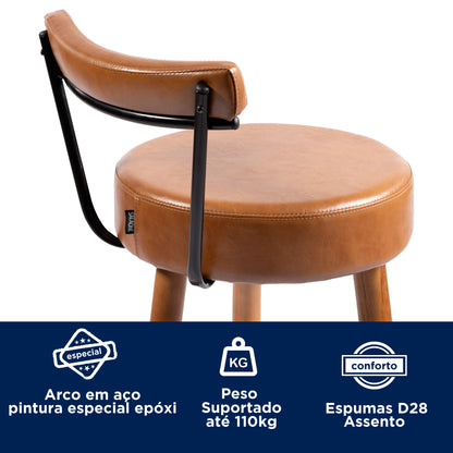 Banqueta Alta Nápoles Alta com Assento Estofado e Pés de Madeira