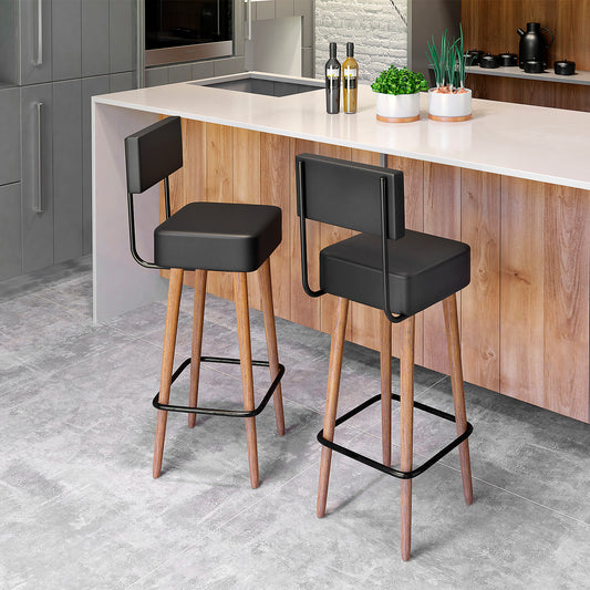 Banqueta Alta Barcelona com Estrutura em Aço e Pés de Madeira Eucalipto