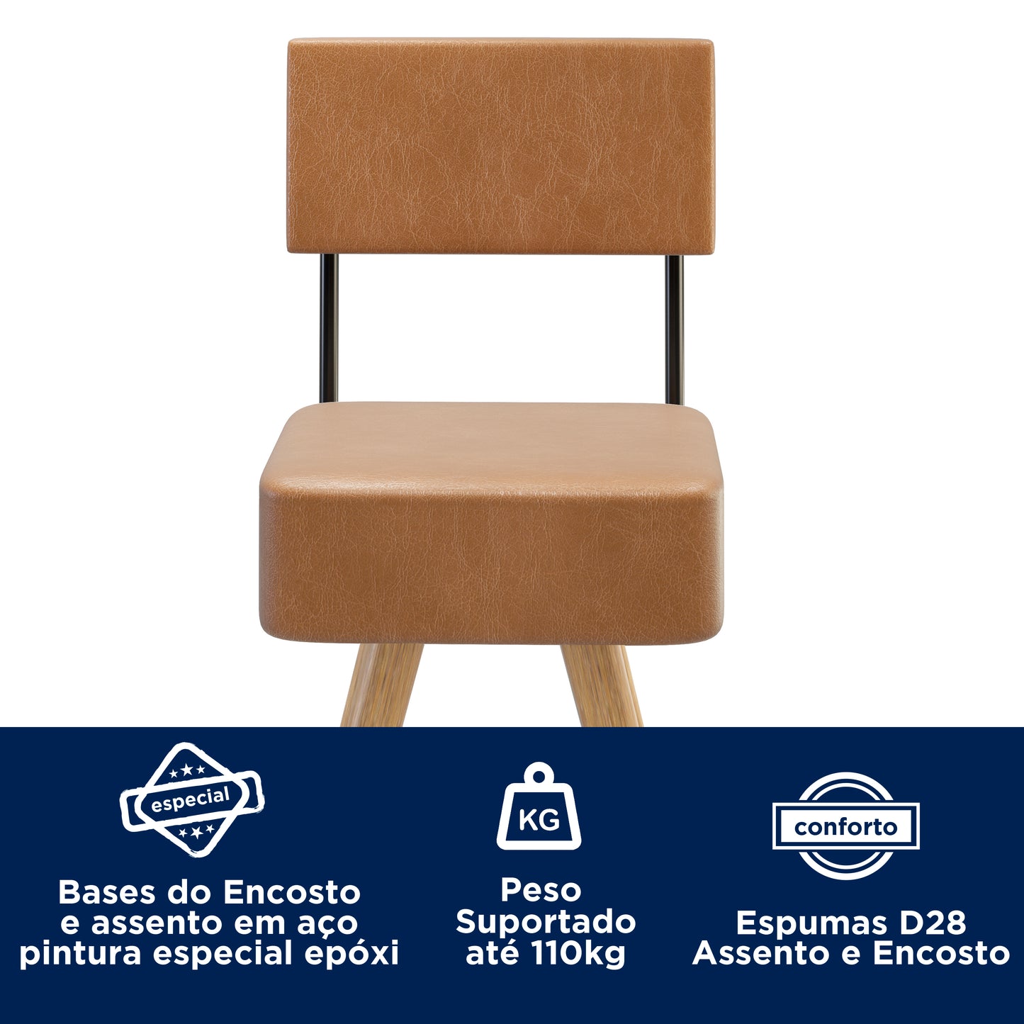 Cadeira Barcelona com Estrutura em Aço e Assento Estofado em Courissimo