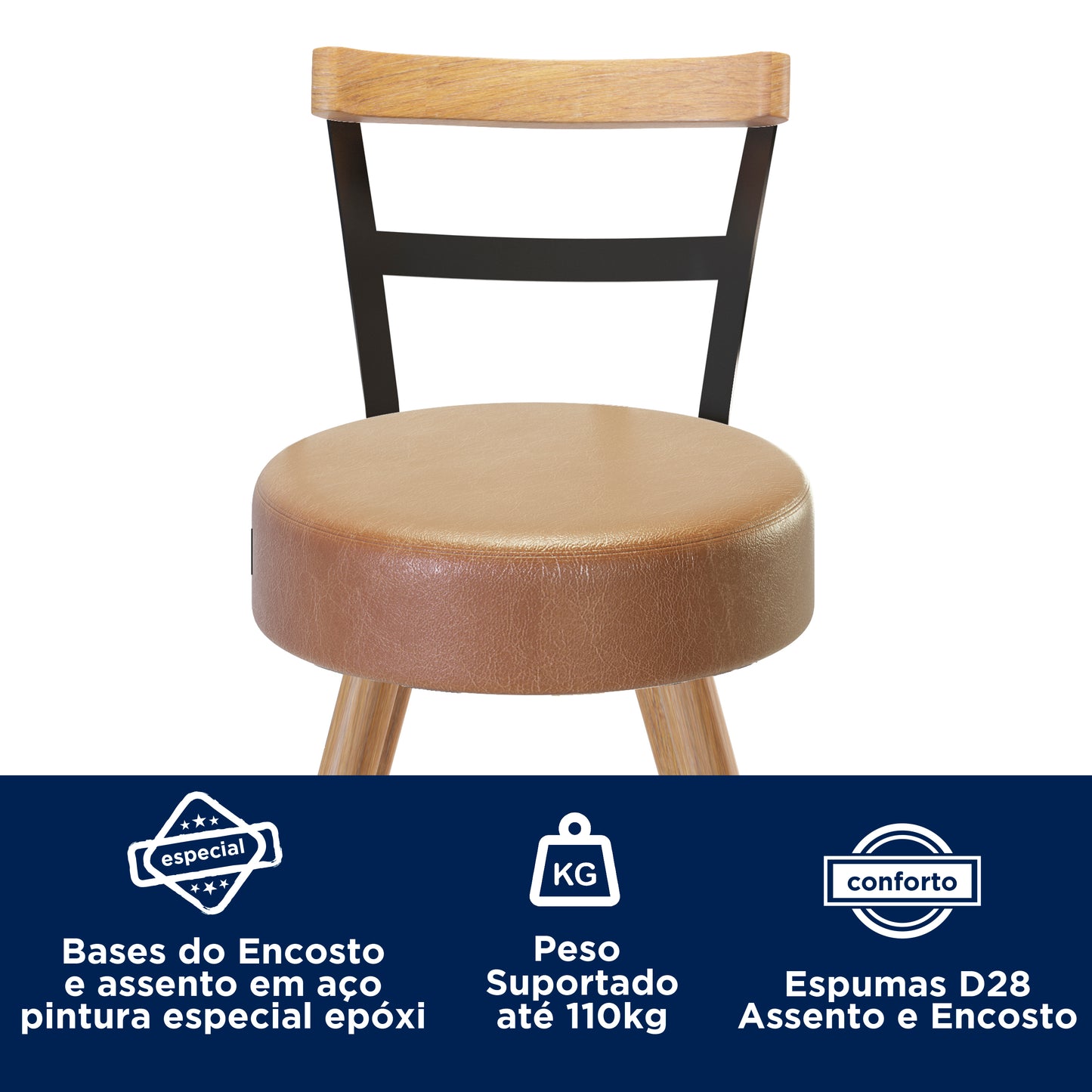 Cadeira Moscou Moderna com Estrutura em Aço e Assento Estofado em Courissimo