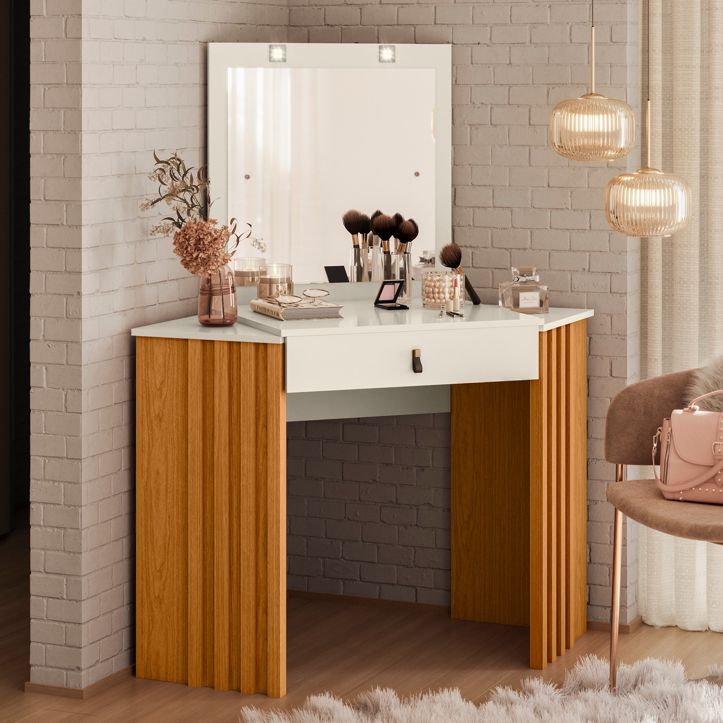 Penteadeira Camarim Glitter - Bancada com Espelho e Gavetas