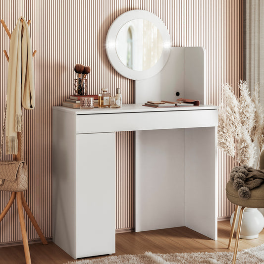 Penteadeira Camarim Áurea - 1 Gavetas em MDP com Espelho e Iluminação LED