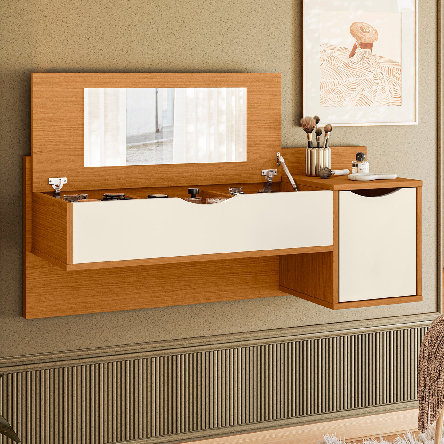 Penteadeira Suspensa Camarim Blush - 2 Portas em MDP com Espelho