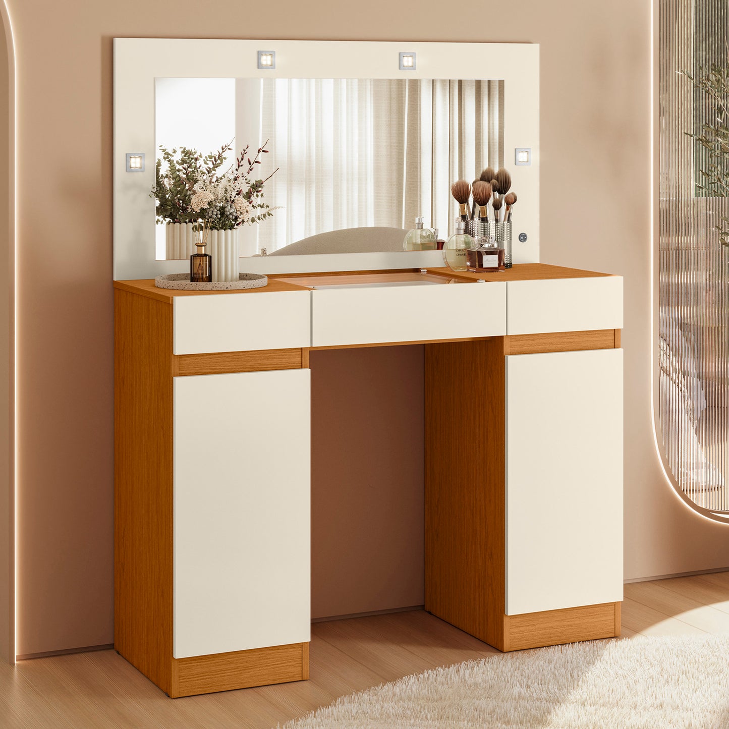 Penteadeira Camarim Studio - Bancada com Espelho e Gavetas em MDP