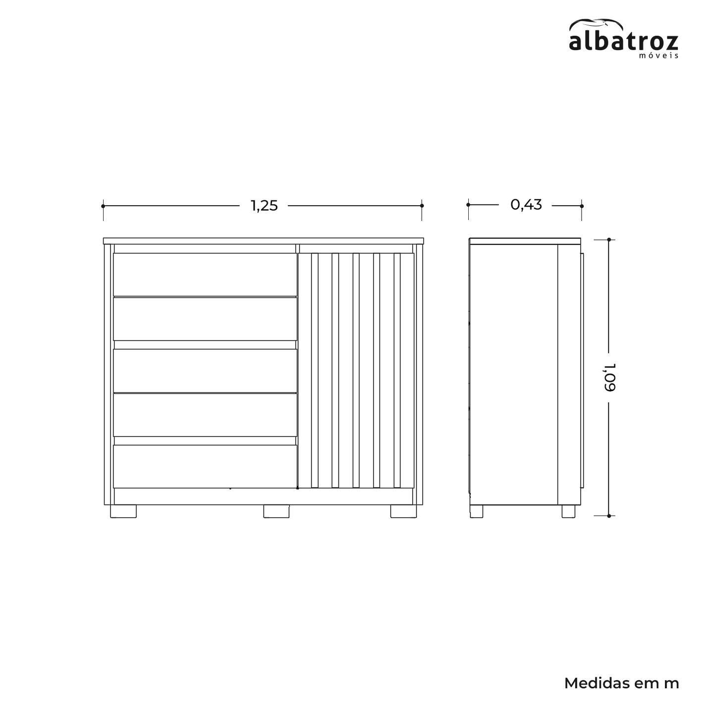 Cômoda Duetto Sapateira - 1 Porta e 5 Gavetas em MDP