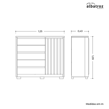 Cômoda Duetto Sapateira - 1 Porta e 5 Gavetas em MDP