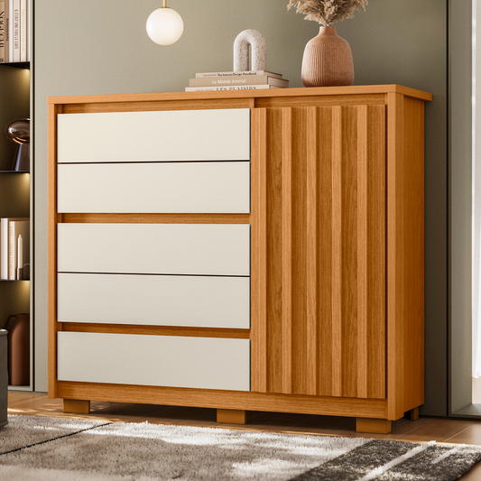 Cômoda Duetto Sapateira - 1 Porta e 5 Gavetas em MDP