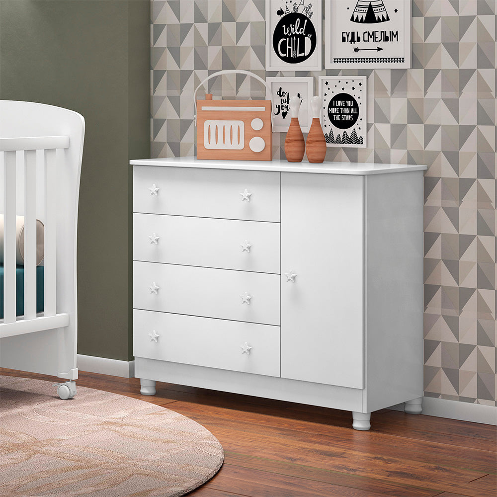 Cômoda Sapateira Doce Sonho com 1 Porta e 4 Gavetas