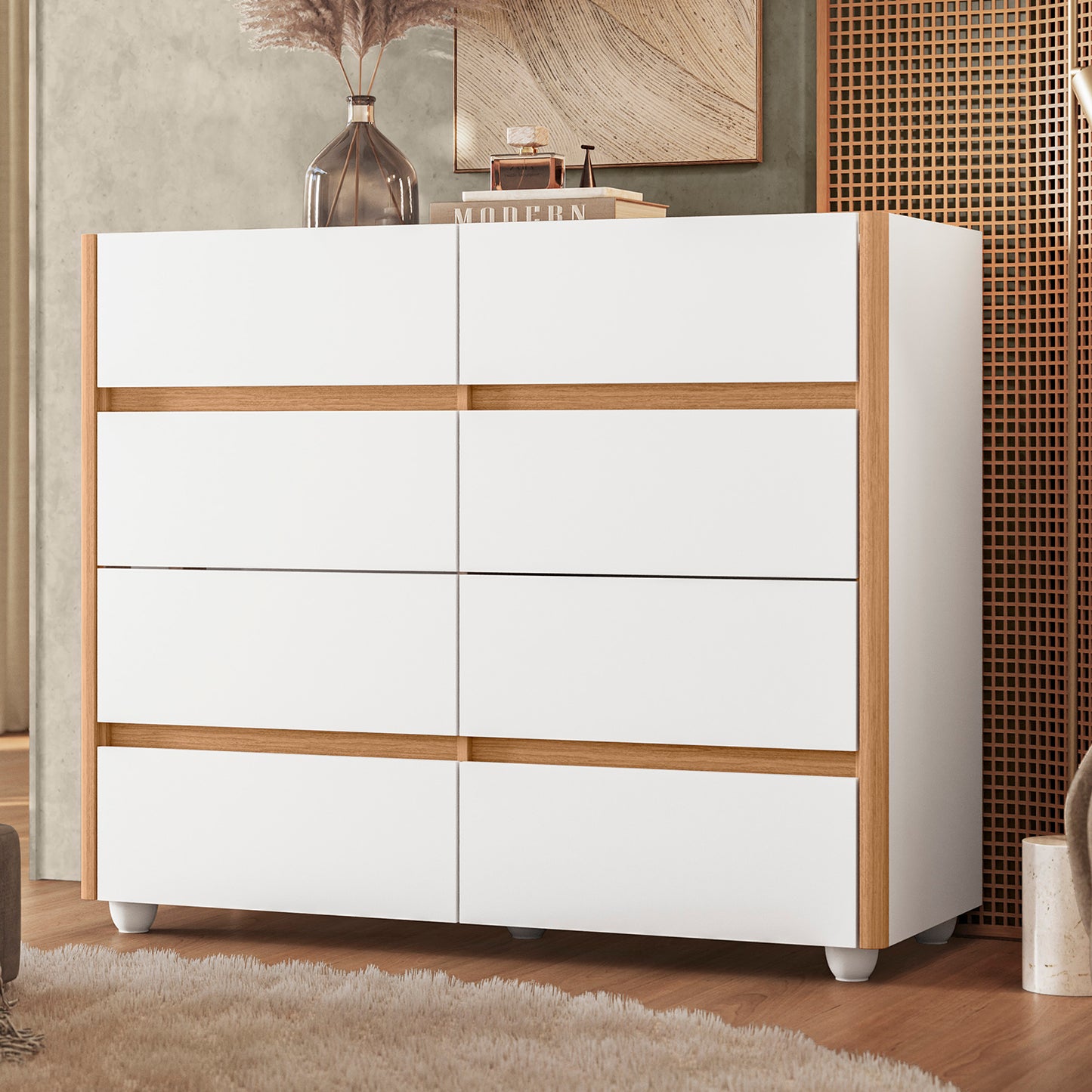 Cômoda Infinite 8 Gavetas em MDP com Pintura UV e Design Moderno