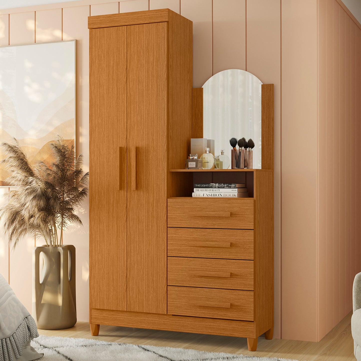 Cômoda New Capri - 4 Gavetas e 2 Portas em MDP com Espelho