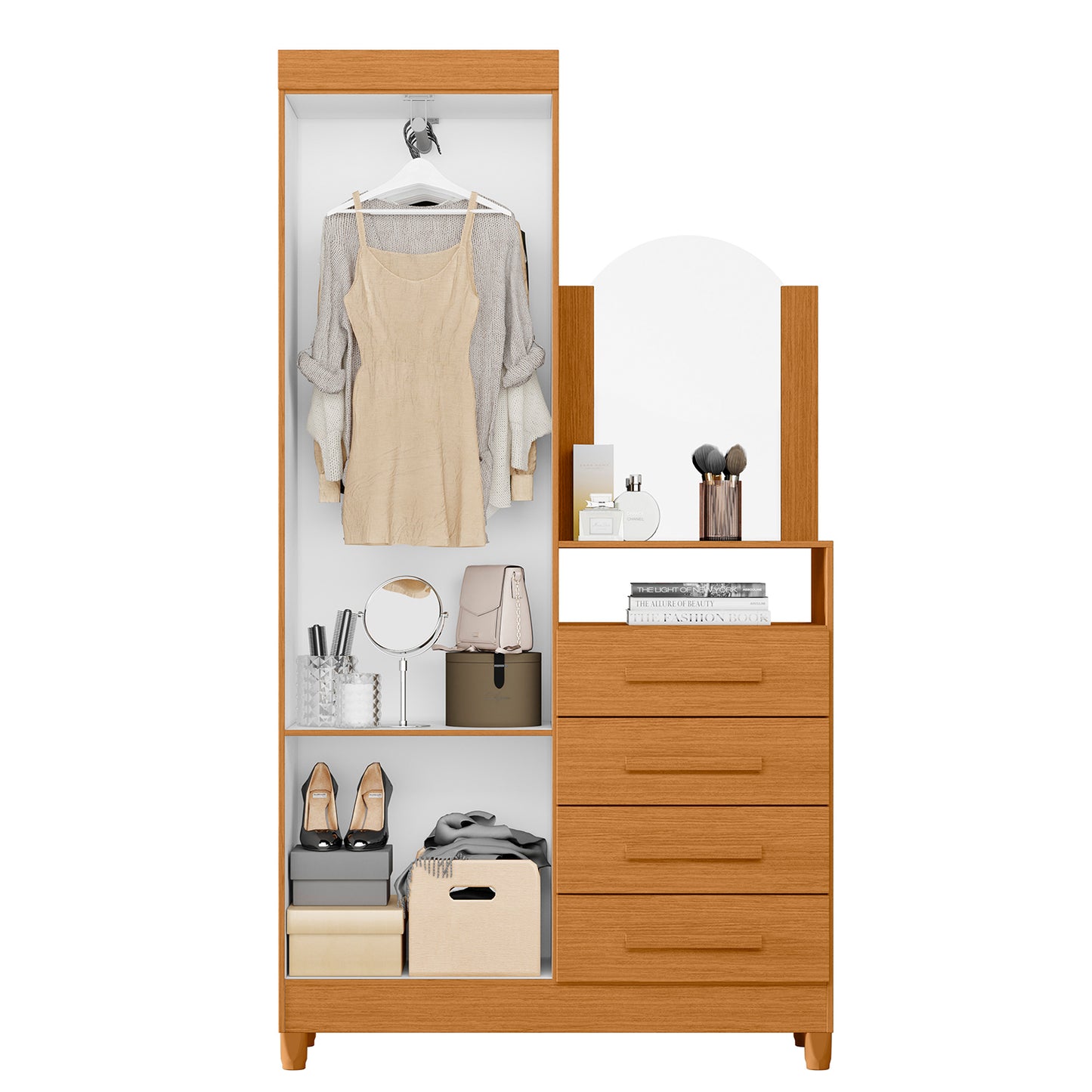 Cômoda New Capri - 4 Gavetas e 2 Portas em MDP com Espelho