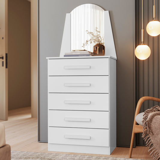 Cômoda New Veneza - 5 Gavetas em MDP com Espelho