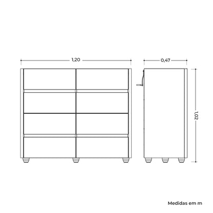 Cômoda Infinite 8 Gavetas em MDP com Pintura UV e Design Moderno