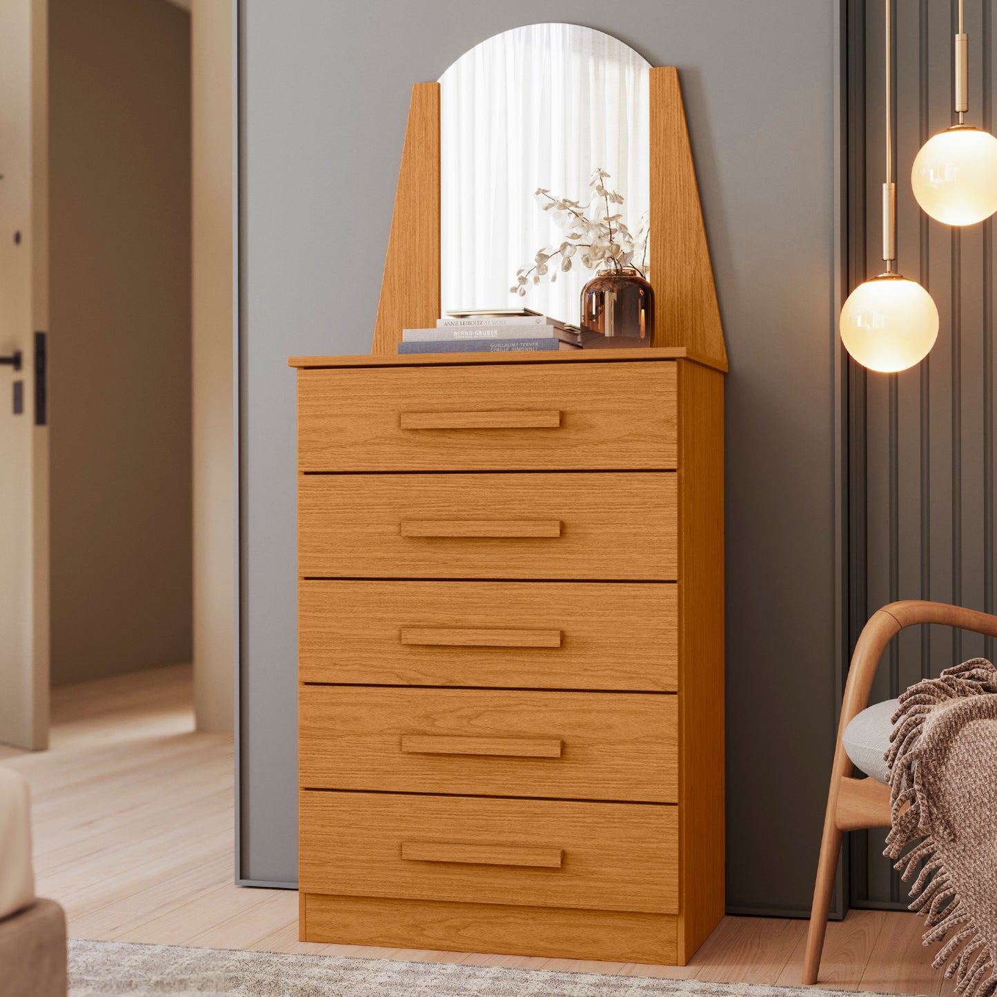 Cômoda New Veneza - 5 Gavetas em MDP com Espelho