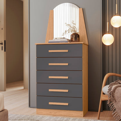 Cômoda New Veneza - 5 Gavetas em MDP com Espelho