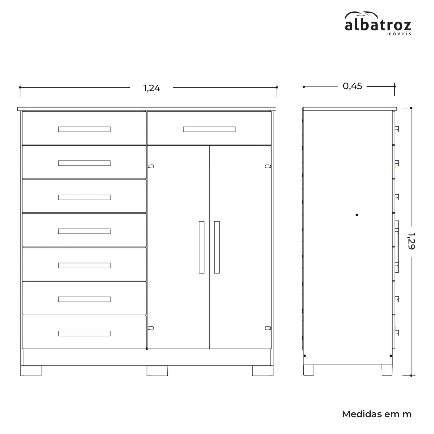 Cômoda Verona - 8 Gavetas em MDP com Pintura UV