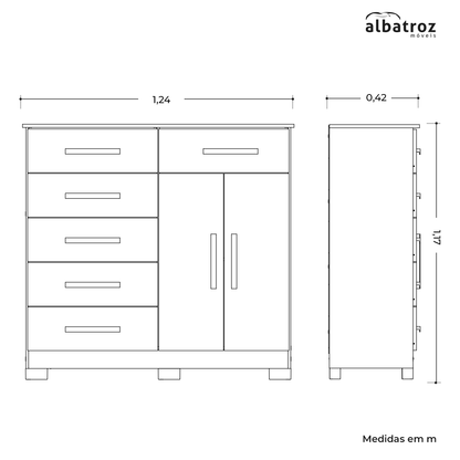 Cômoda Xangai 6 Gavetas e 2 Portas em MDP